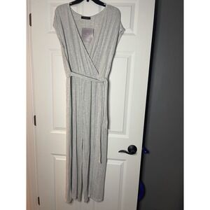Maverick the collection Cap Sleeve jumpsuit large gray white stripe nwt